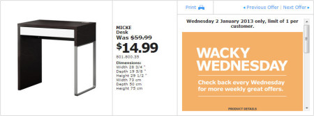 IKEA - Calgary Wacky Wednesday Deal of the Day (Jan 2) B